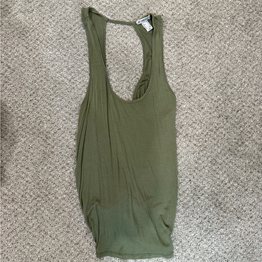 Forever 21 Green Sleeveless Cut Out Tank Top